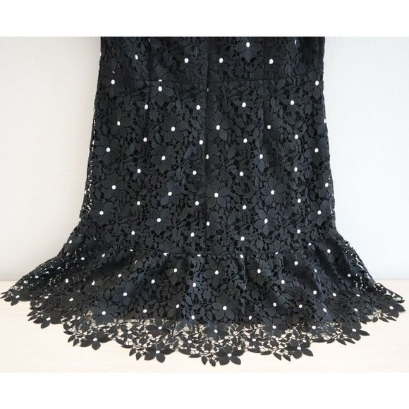 Milly 99YD99 Women's Sz 10 Black Yasmin Daisy Lace Ruffle Hem Mini Dress - Picture 10 of 15